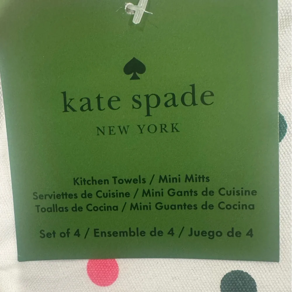 Kate Spade Polka Dot Kitchen Towels & Mini mitts Set! Fun festive❤️🤍💚100% cotton